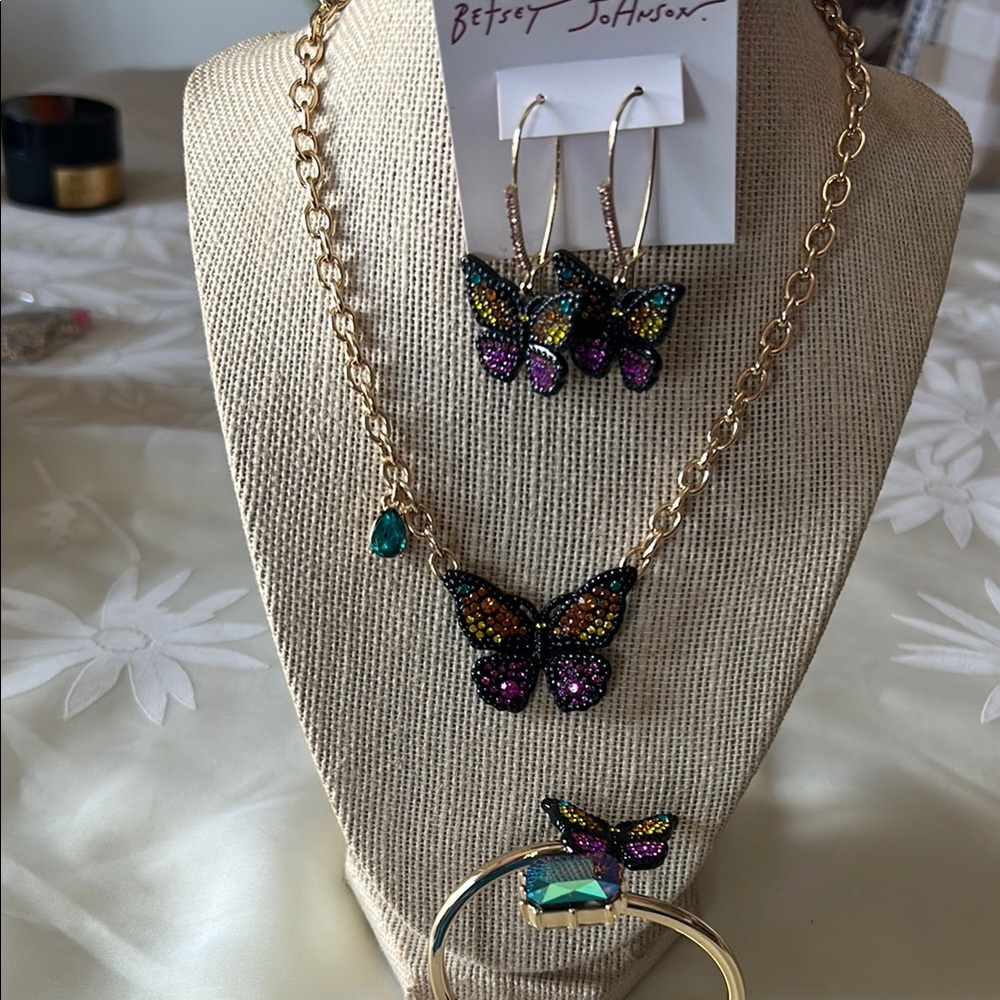Betsey Johnson Gold Necklace Set with Colorful Butterflies